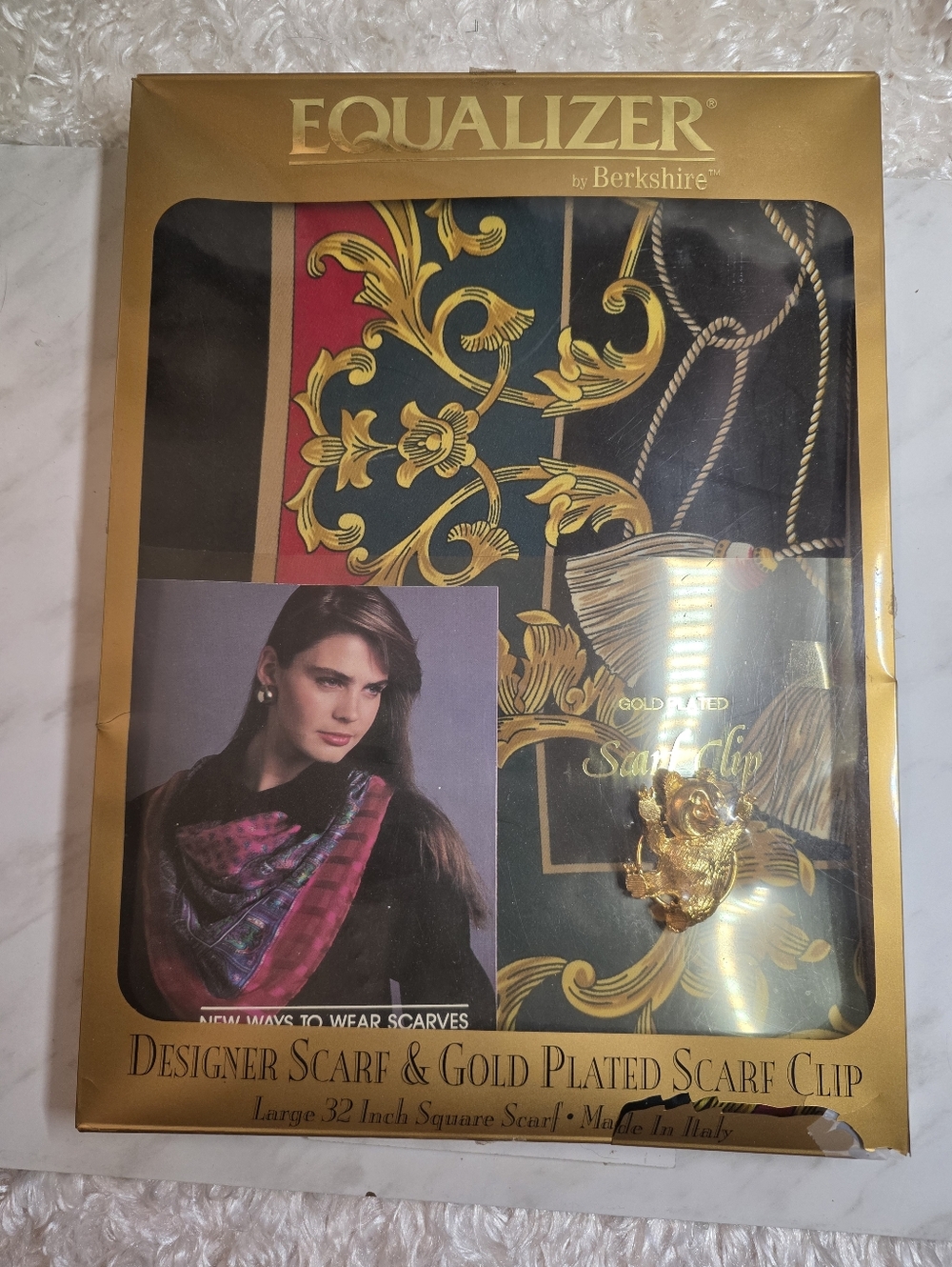 Black & Gold Designer Scarf with Gold-Plated Scarf Clip